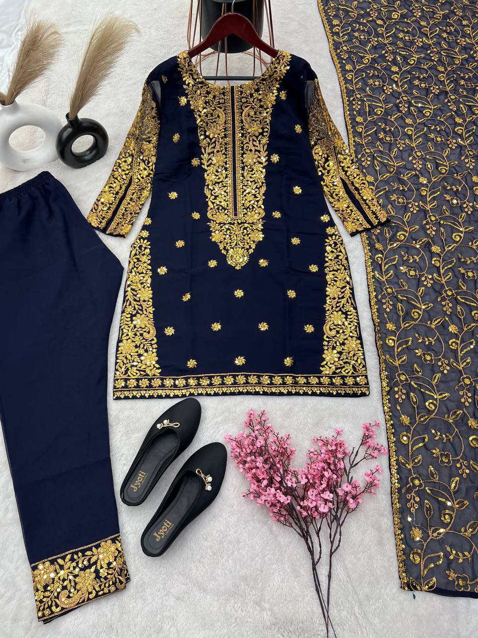 Fancy Work Navy Blue Color Wedding Wear Salwar Suit