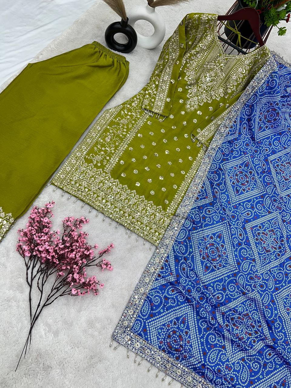 Admiring Parrot Green Salwar Suit With Heavy Work