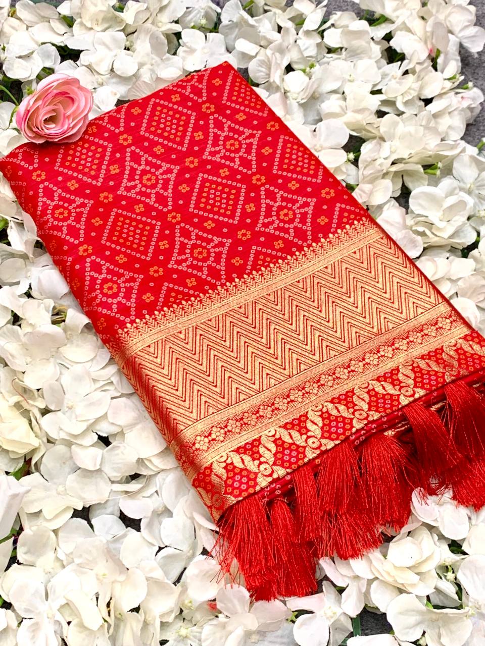 Bandini Patola Silk Weaving Rich Pallu Red Color Saree
