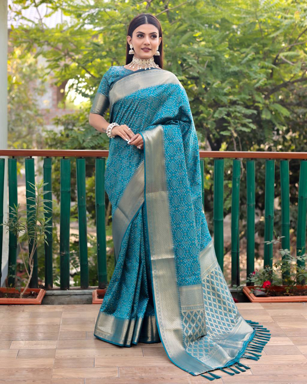 Bandini Patola Silk Weaving Rich Pallu  Teal Blue Color Saree