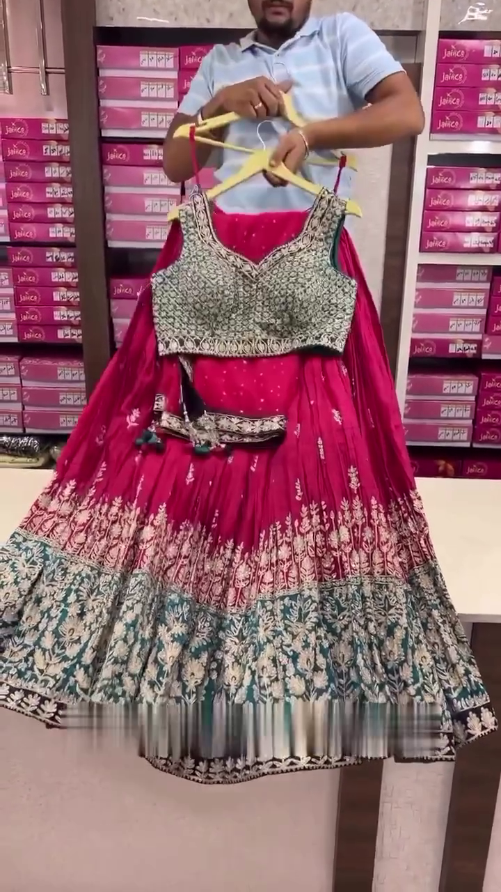 Outstanding  Hand Embroidered Fuchsia Pink Pure Georgette Lucknowi Chikankari Lehenga Set With Muqaish Work