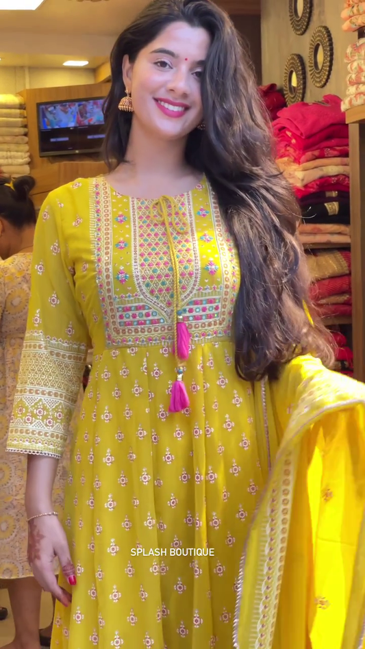 Fantastic Latest Yellow Cotton Salwar Suit For Festival