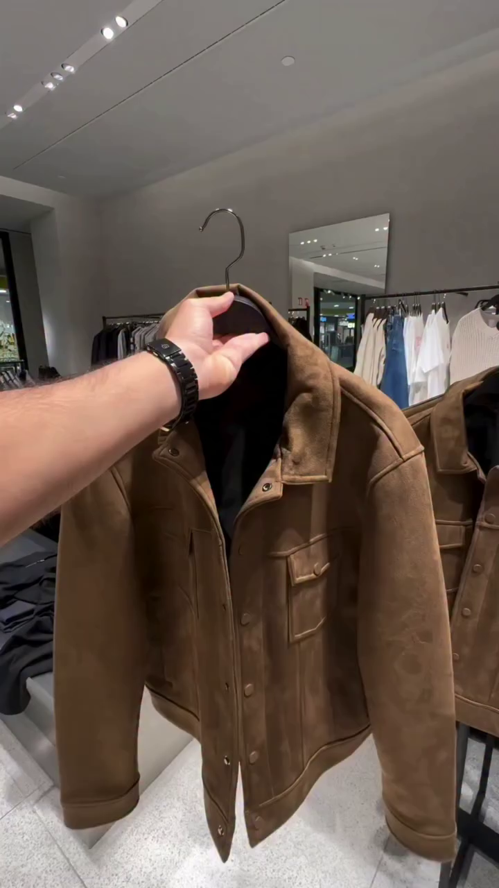 brown faux suede collared jacket.