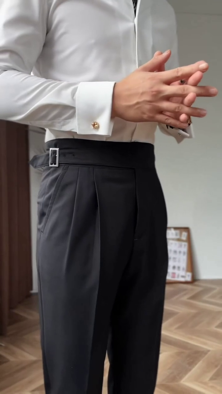 Men Classic Black Formal Trousers with Side Adjuster Waistband for Office and Occasion Wear