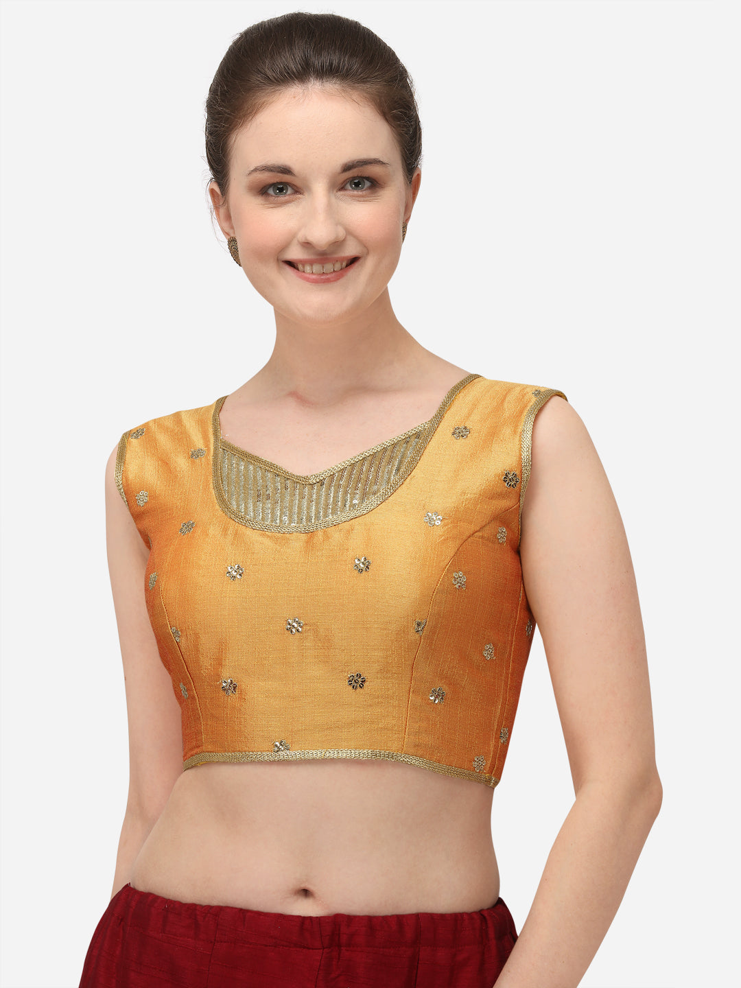 Designer Yellow Color Embroidery Work Silk Blouse