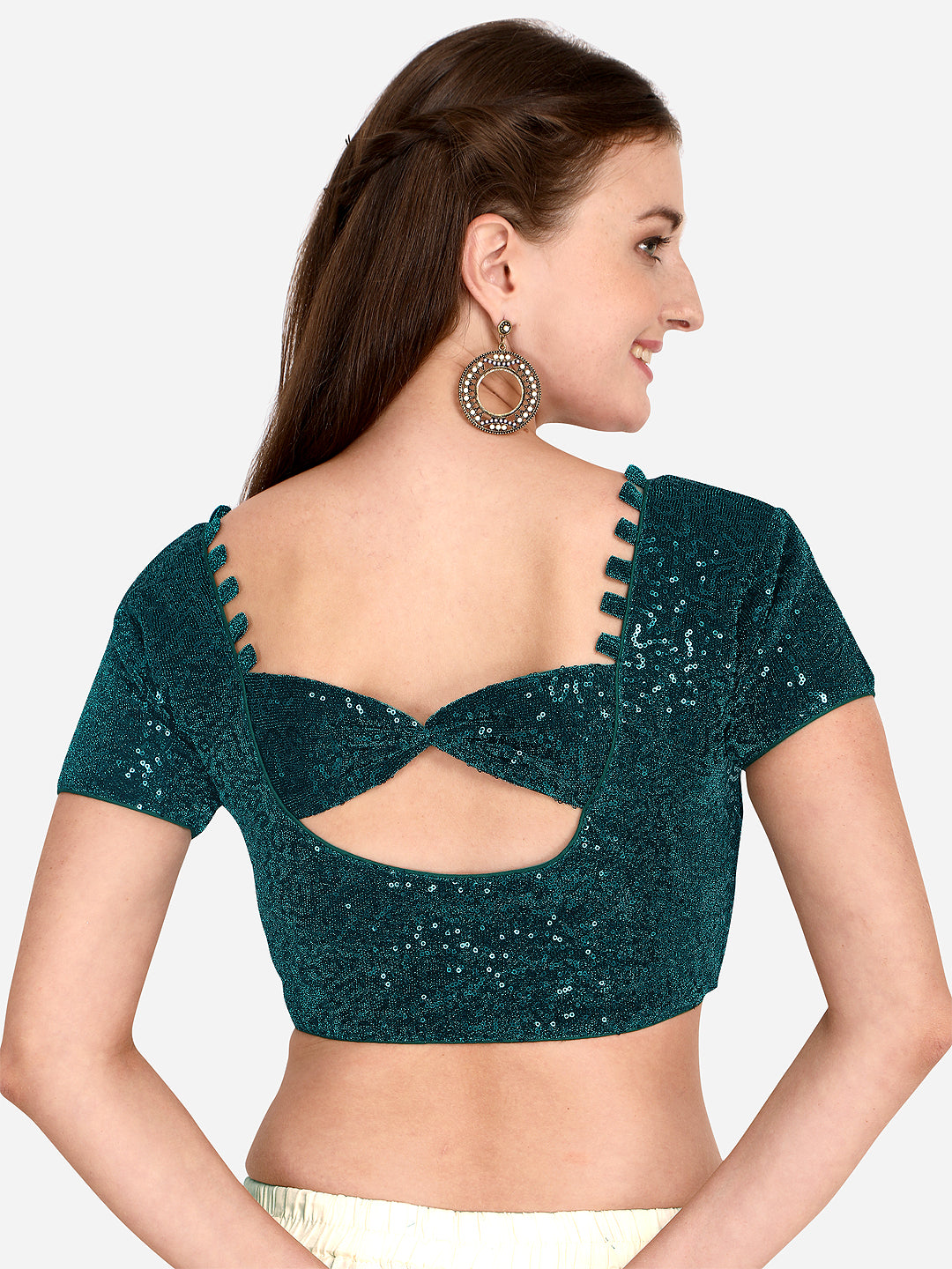 Designer Round Neck Sequence Work Green Color Net Blouse