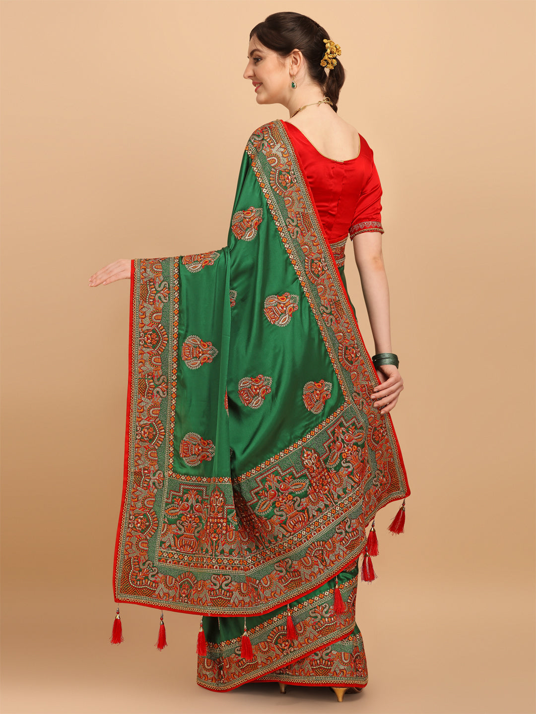 Wedding Wear Green Embroidered Silk Saree