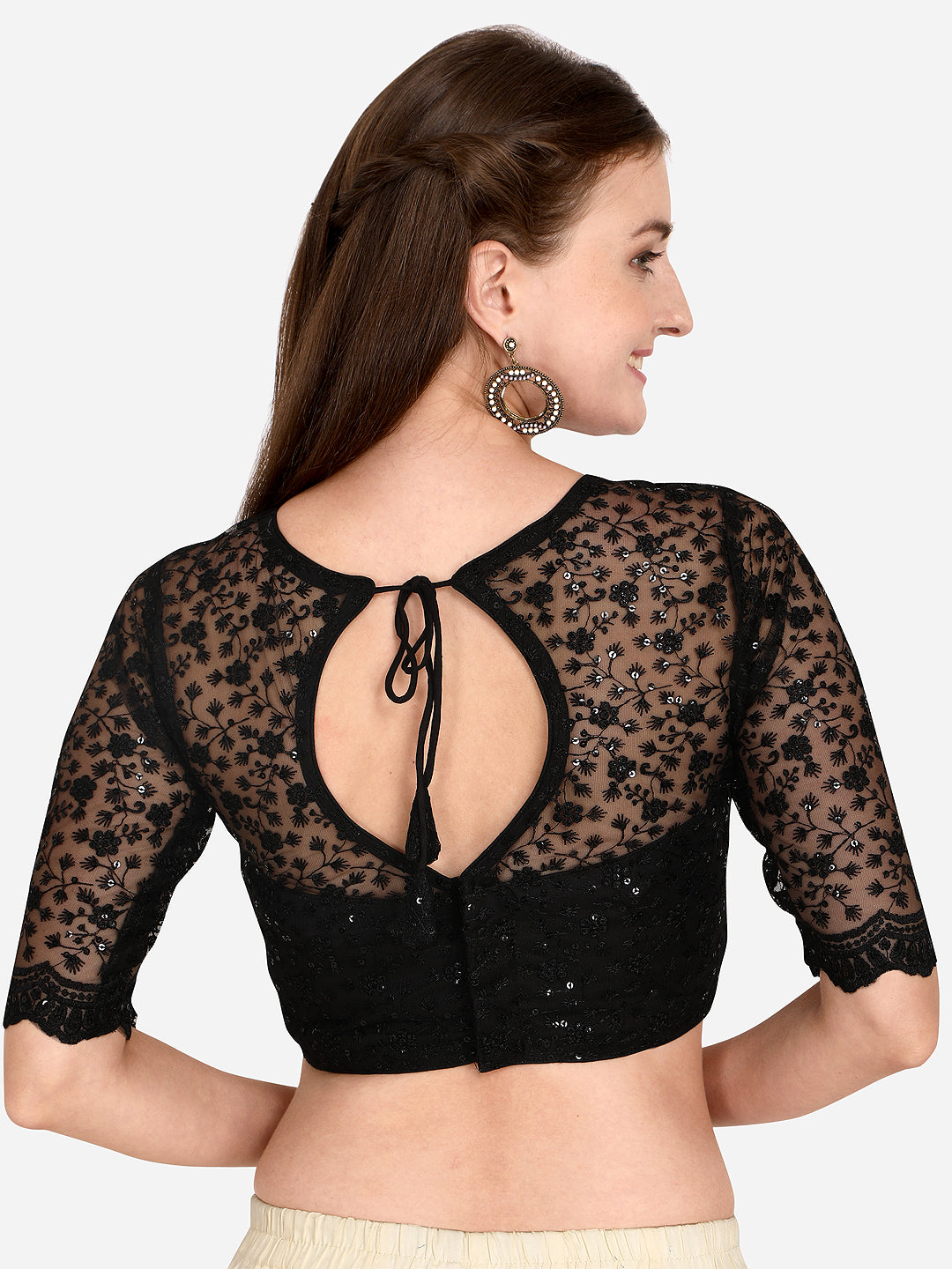 Stylish Black Color Embroidered & Sequence Work Net Blouse