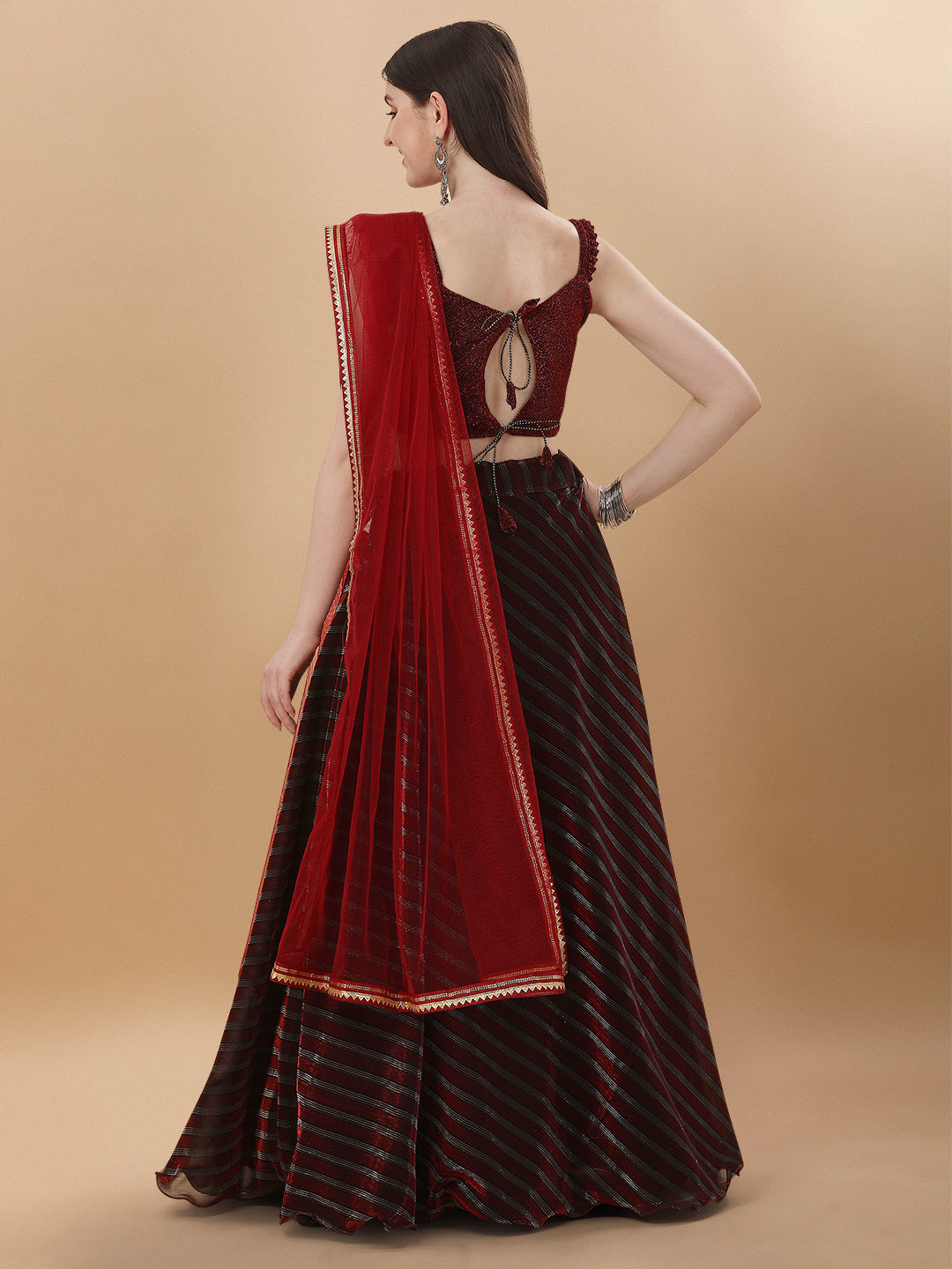 Red Color Corian Imported Fabric Decent Lehenga Choli