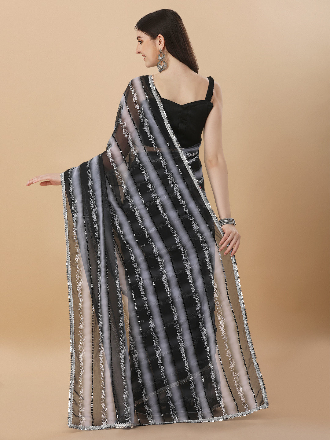 Superhit Sequence Embroidered Printed Black Saree