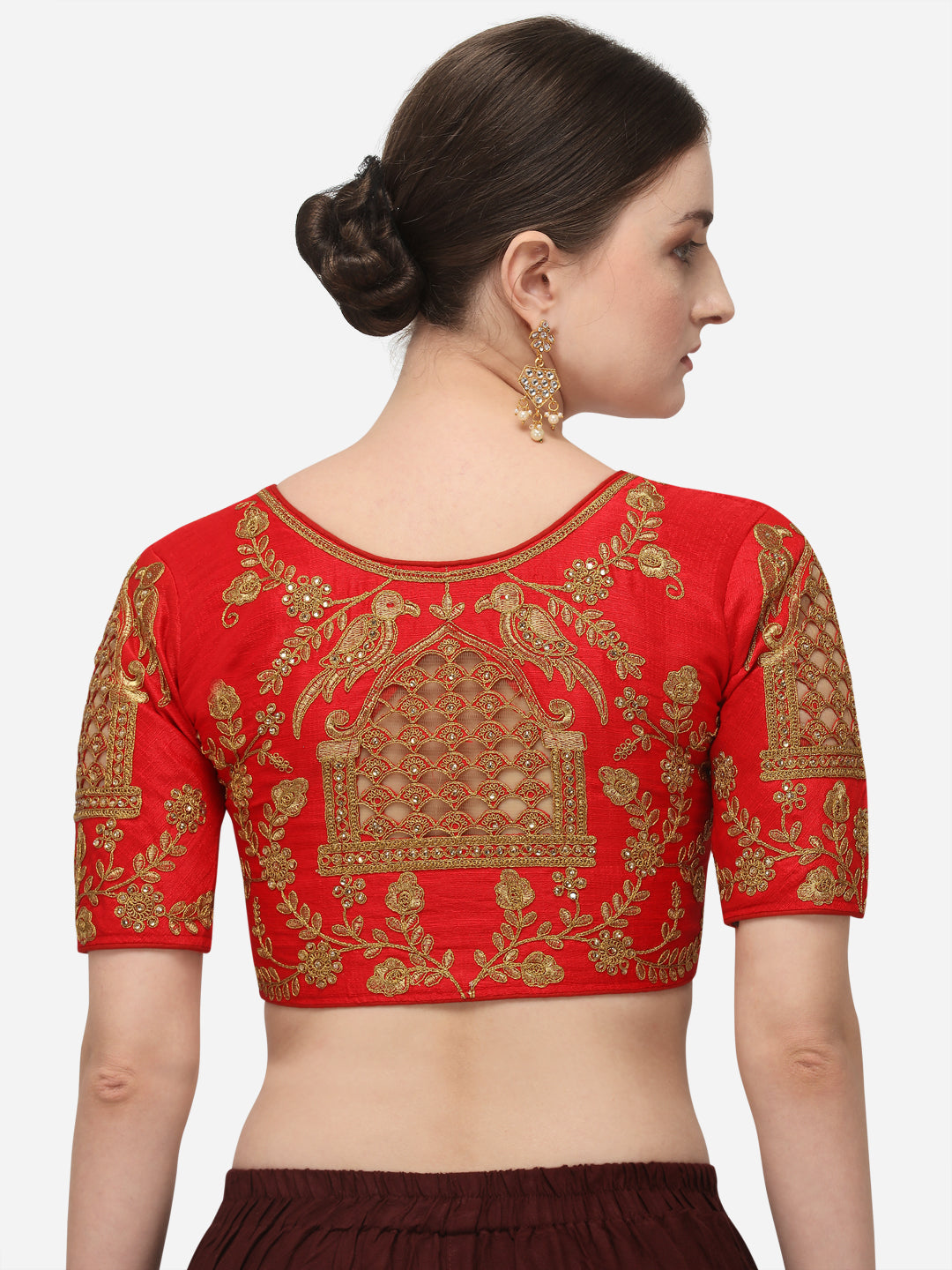 Red Color Birds Design Embroidered Blouse