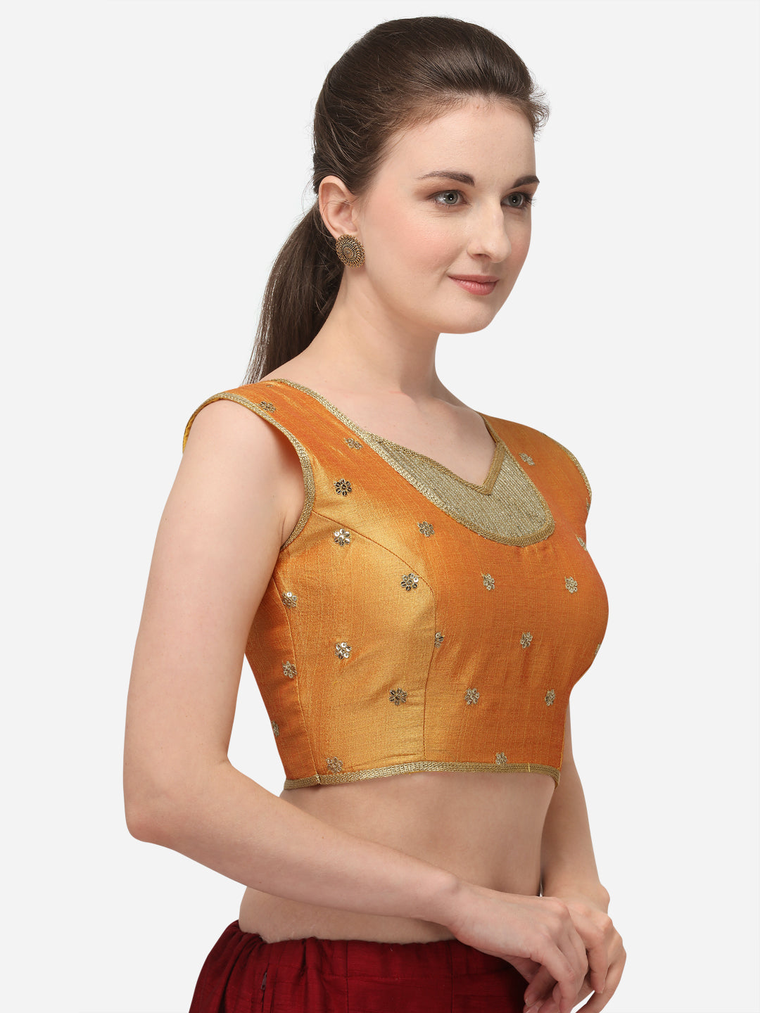Designer Yellow Color Embroidery Work Silk Blouse