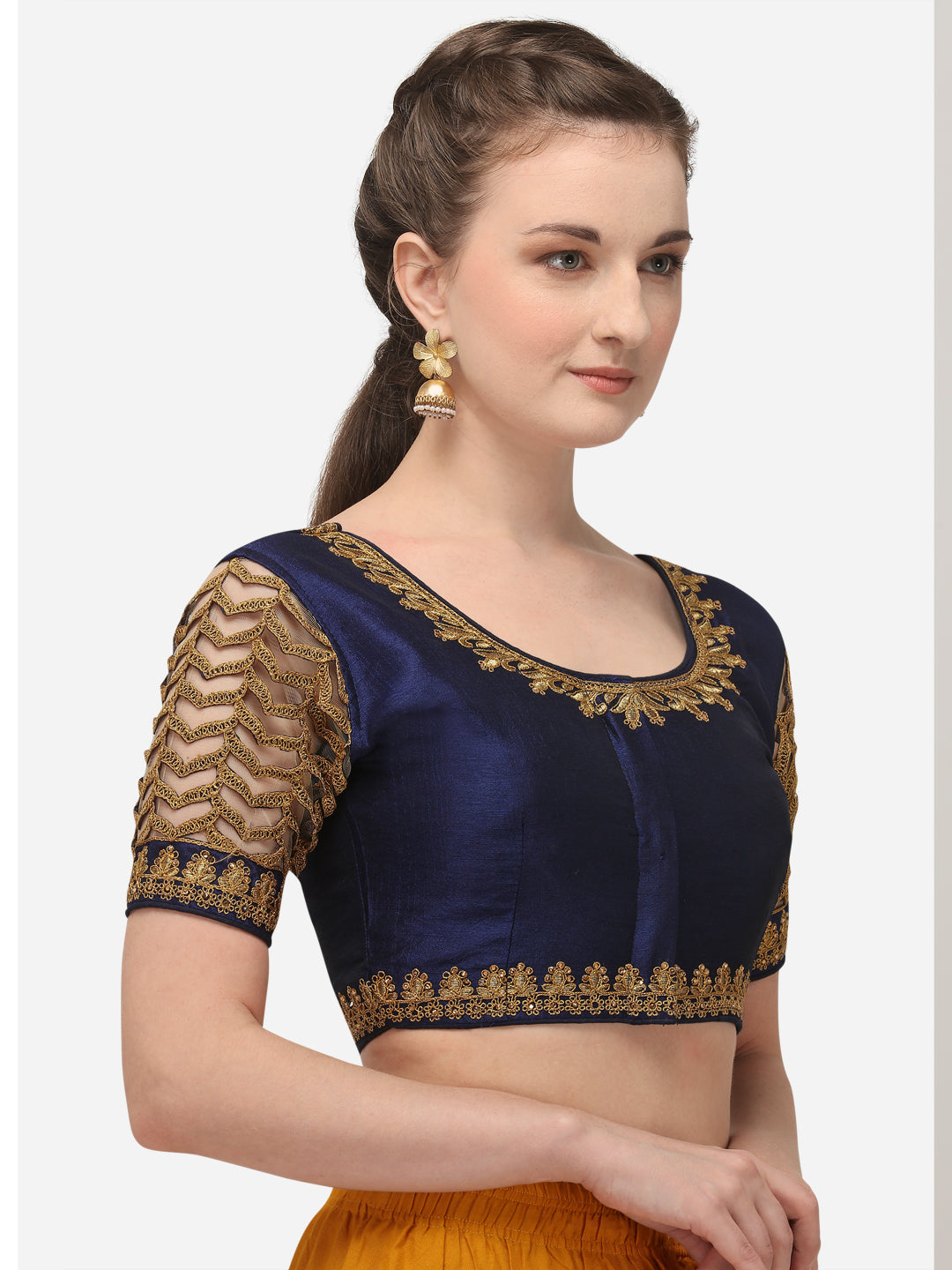 Navy Blue Color Elephent Design Embroidery Work Blouse