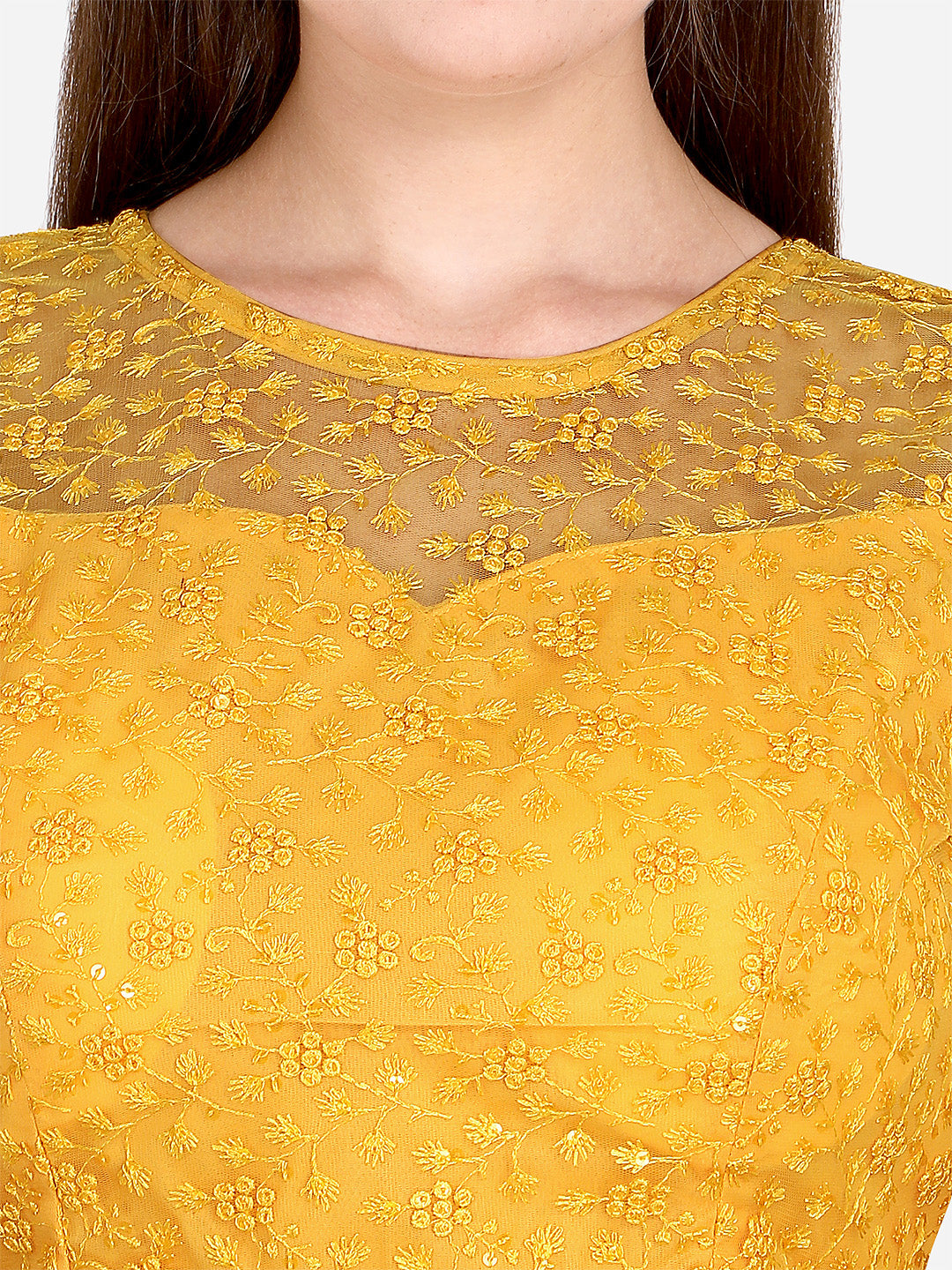 Stylish Yellow Color Embroidered & Sequence Work Net Blouse