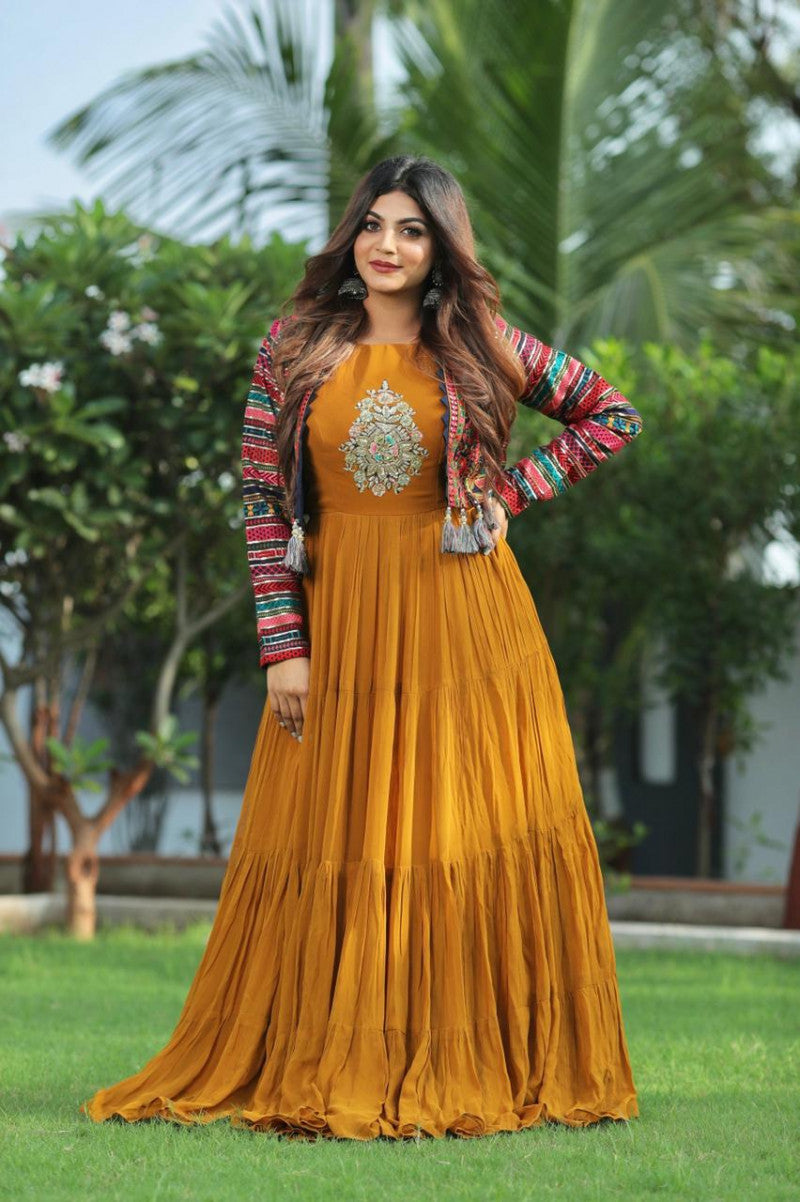 Designer Yellow Color Gown With Koti