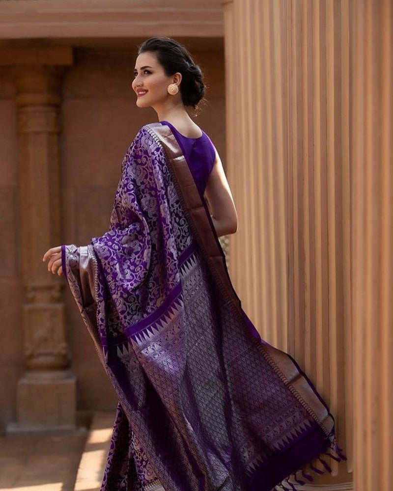 Designer Pure Soft Lichi Silk Purple Color Saree