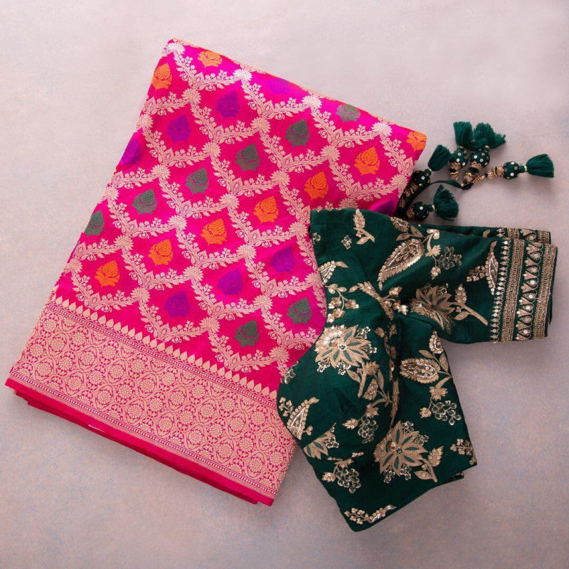 Pink Color Embroidery Work Wonderful Cotton Silk Saree