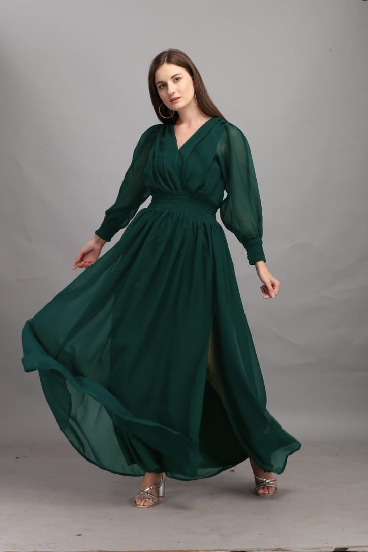 Amazing Green Color Slide Slit Dress