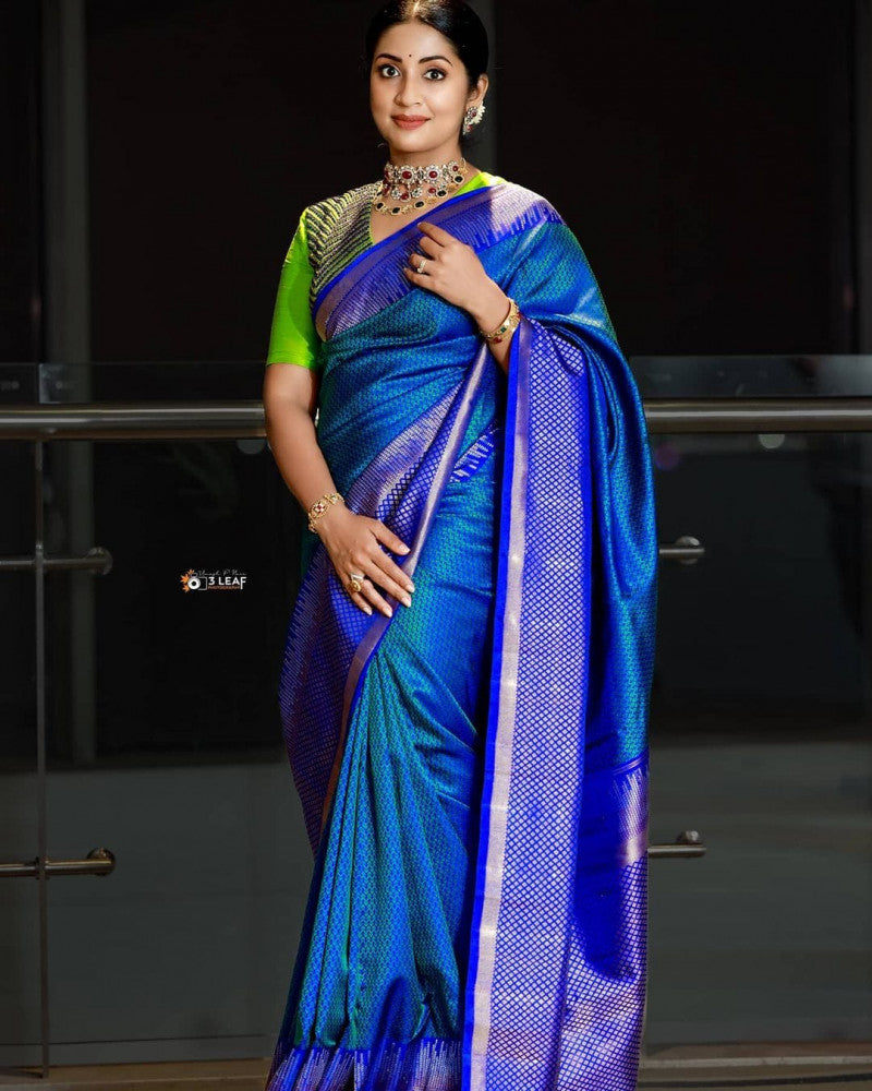 Attractive Blue Color Soft Banarasi Silk Saree