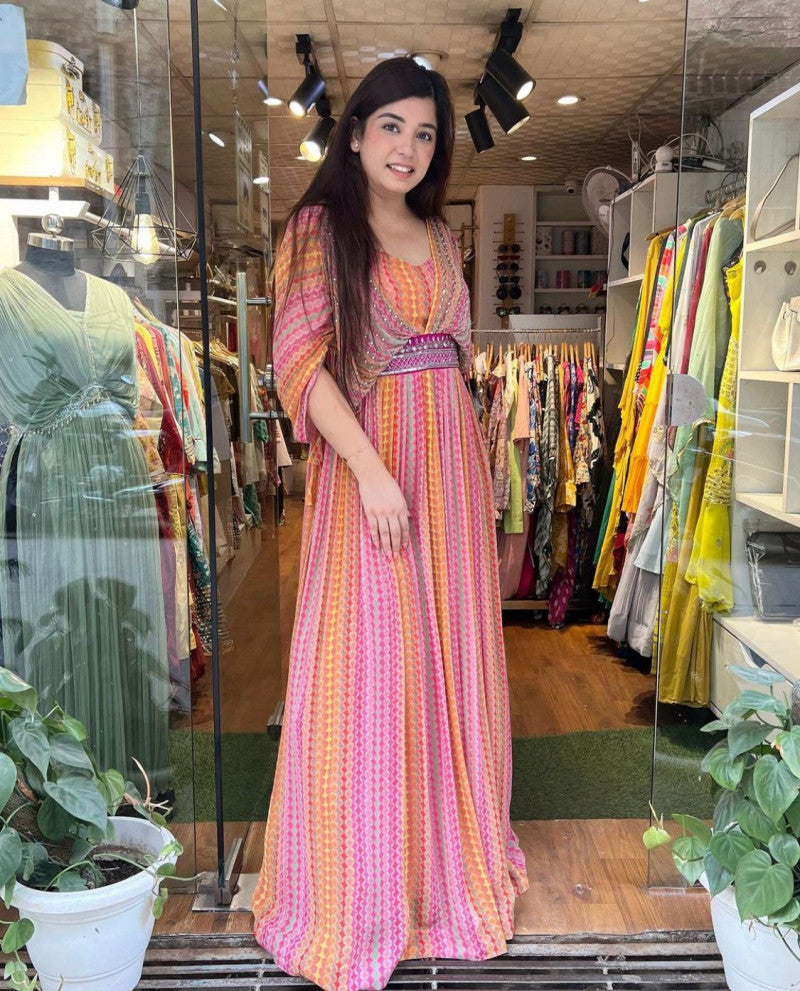 Multi-color Hand Khatli Work Stylish Gown