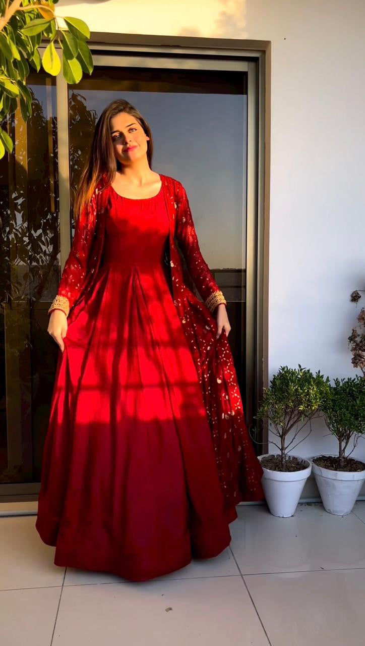 Red Color Innovative Gown With Koti