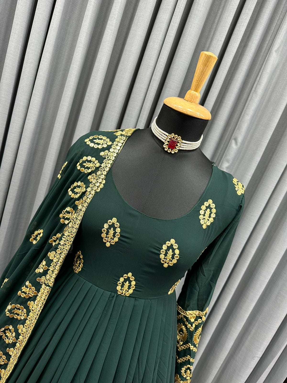 Fashionable Sequence Work Green Color Gown