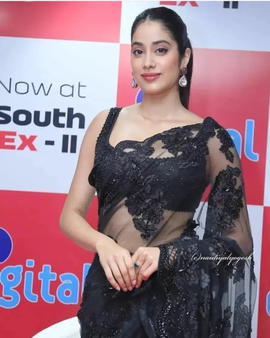 Celebrity Style Black Color Janhvi Kapoor Saree