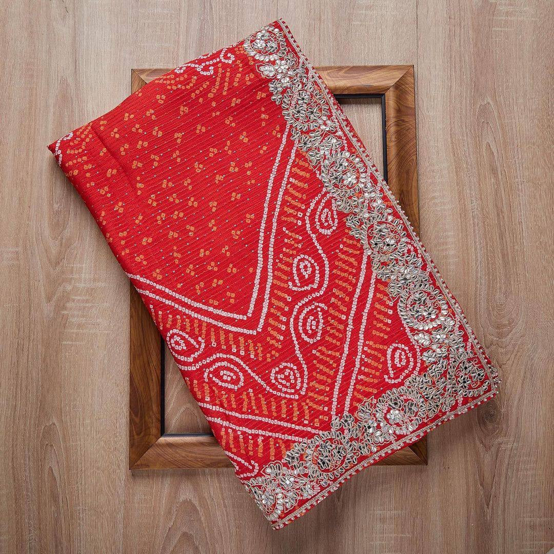 Trendy Sequin Embroidery Bandhani Print Saree