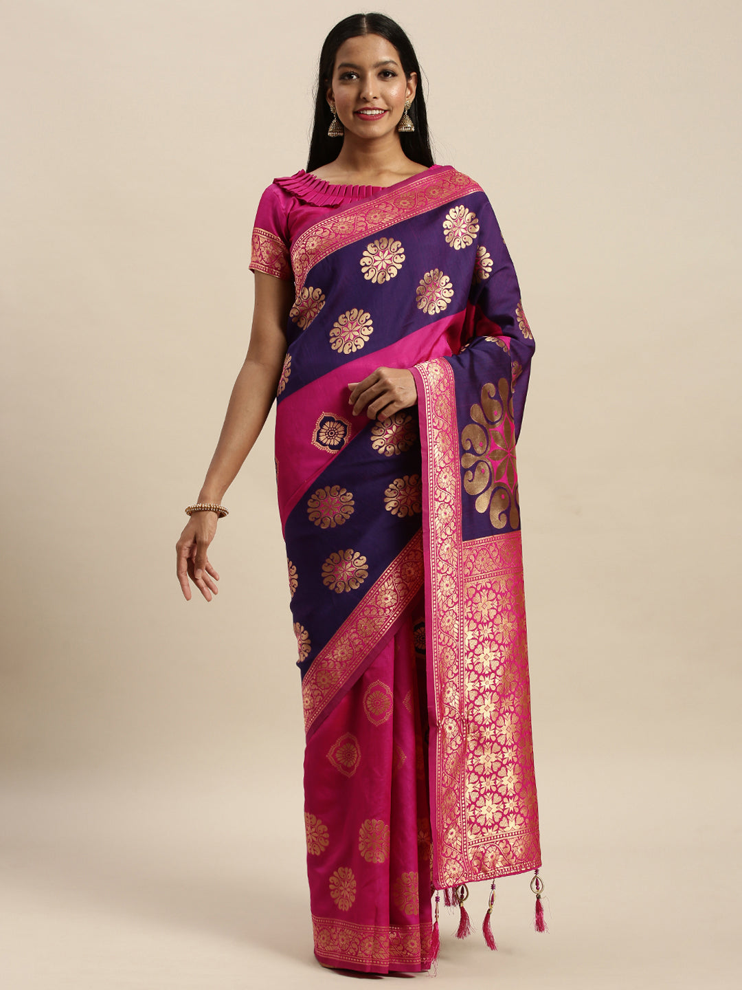 Pink And Purple Color Banarasi Silk Beautiful Saree