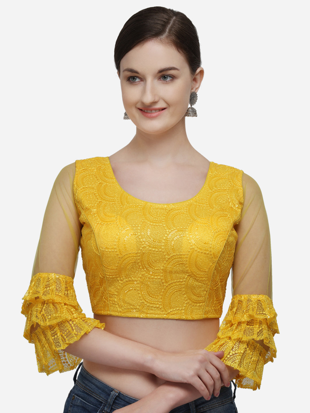 Yellow color Embriodered Net Blouse