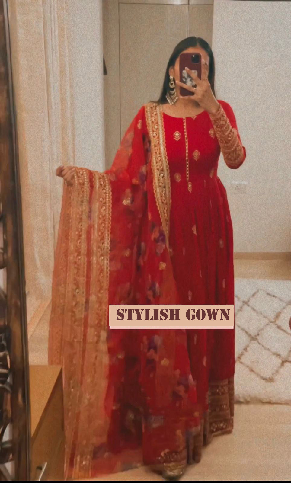 Captivating Red Color Sequence Work Gown