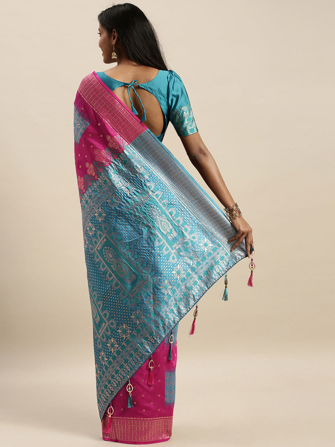 Amazing Pink And Blue Color Banarasi Silk Saree