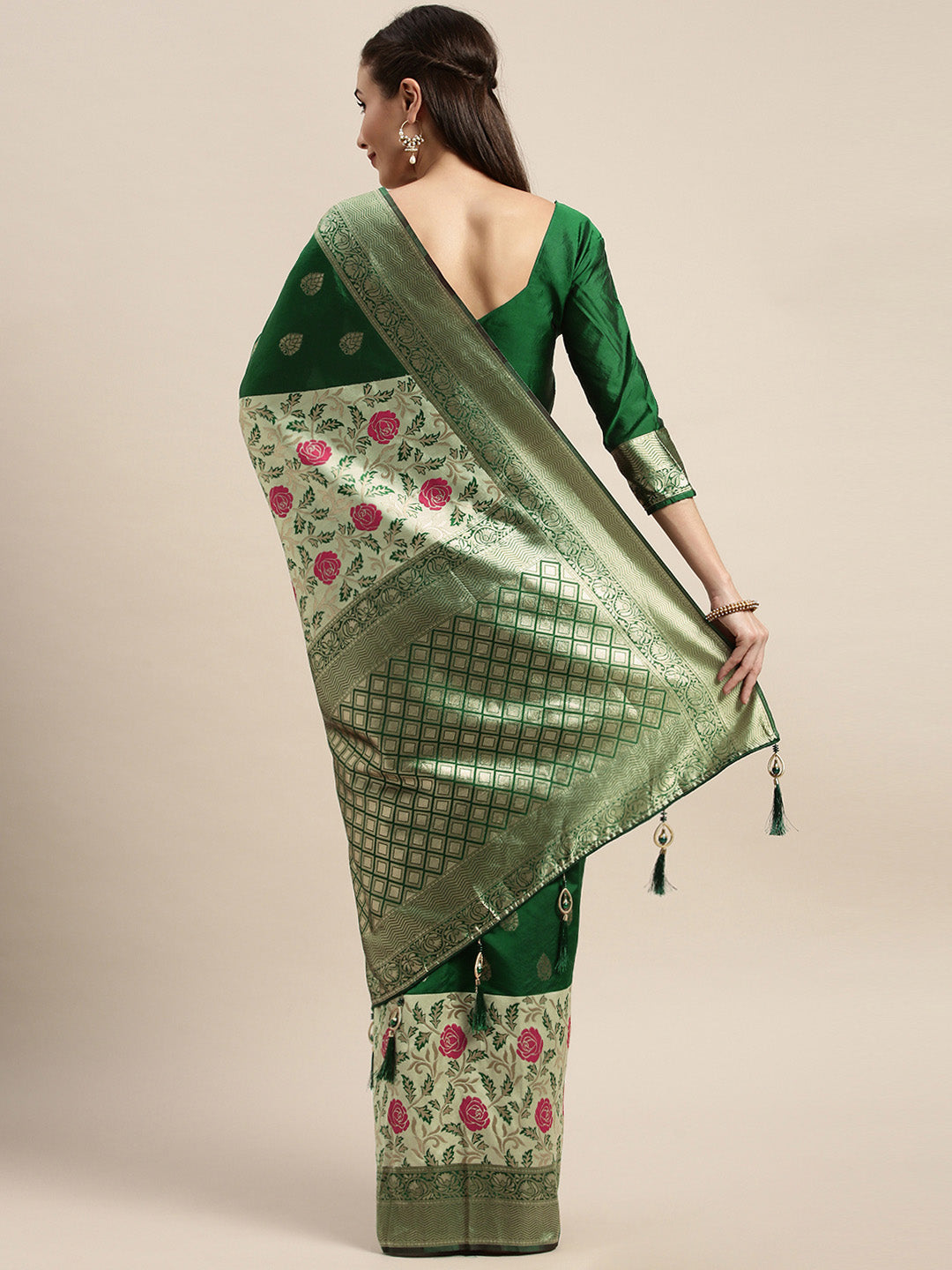 Gorgeous Dark Green Banarasi Silk Saree