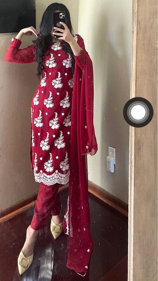 Gorgeous Maroon Color Embroidery With Cut-Work Salwar Suit