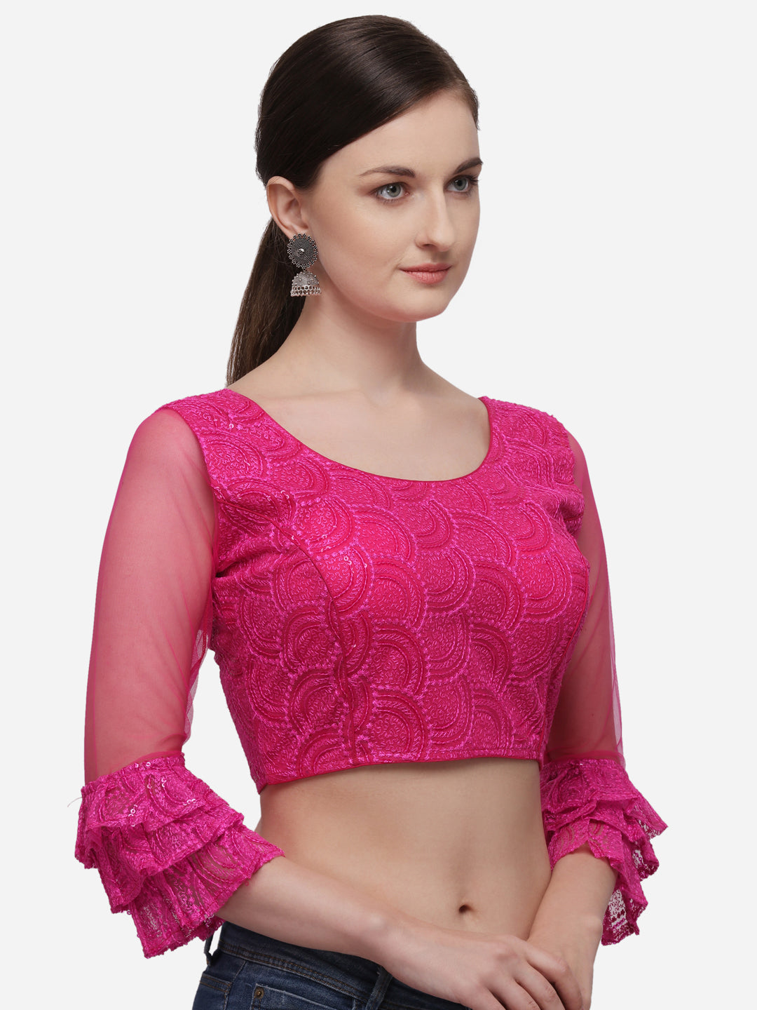 Pink color Embriodered Net Blouse