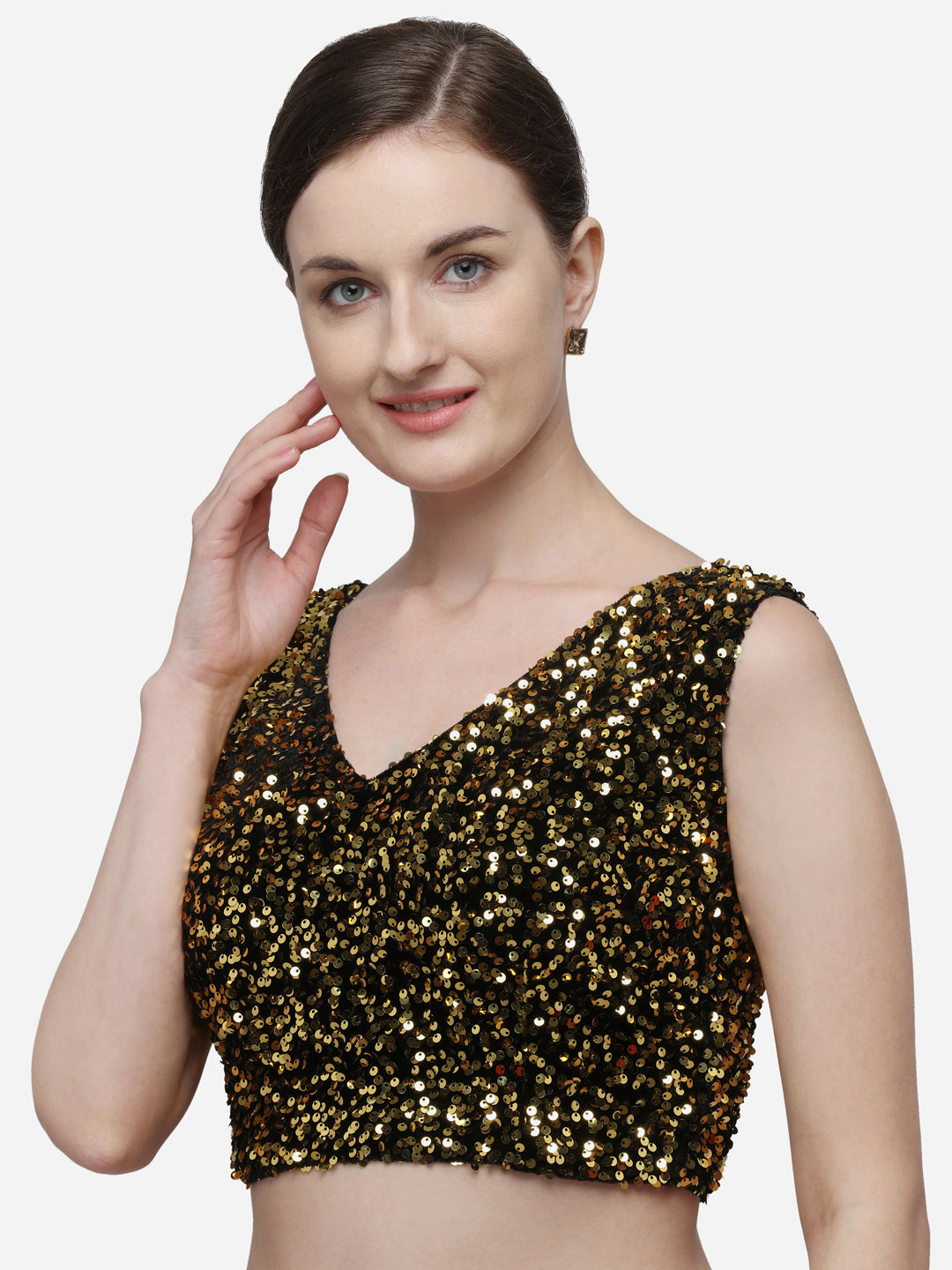 Stylish Sequence Gold Color Velvet Blouse