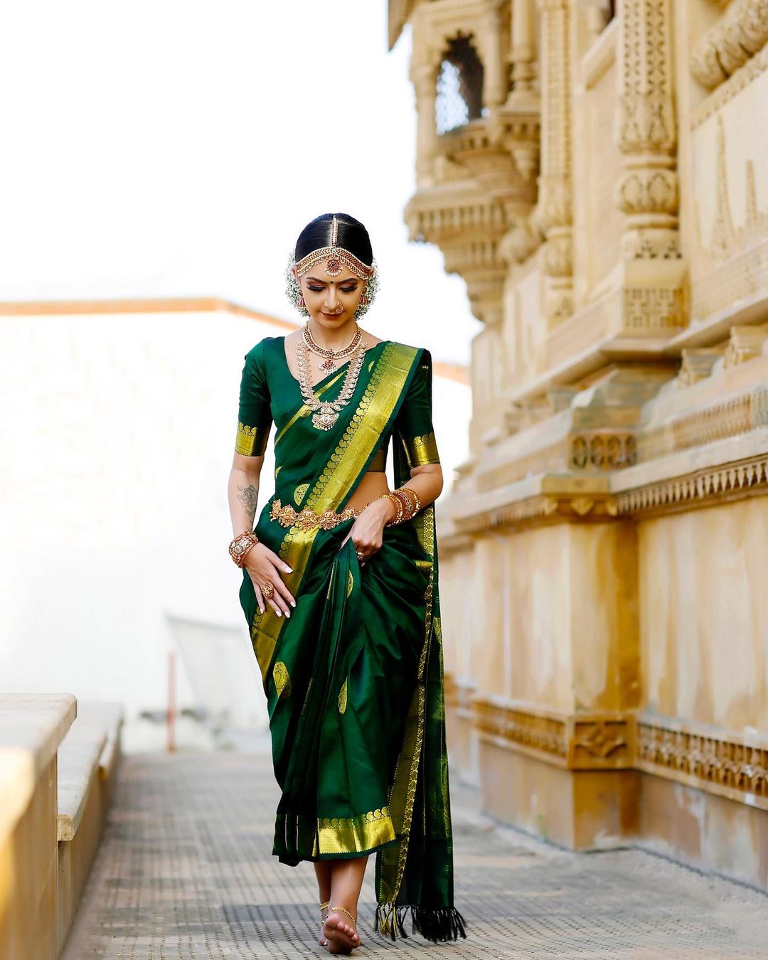 kajal aggarwal dark green colour saree 2204 | Party wear sarees, Saree  designs, Wedding saree indian