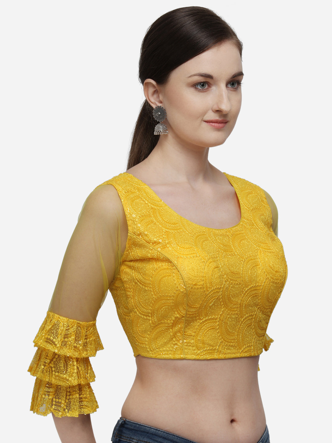 Yellow color Embriodered Net Blouse