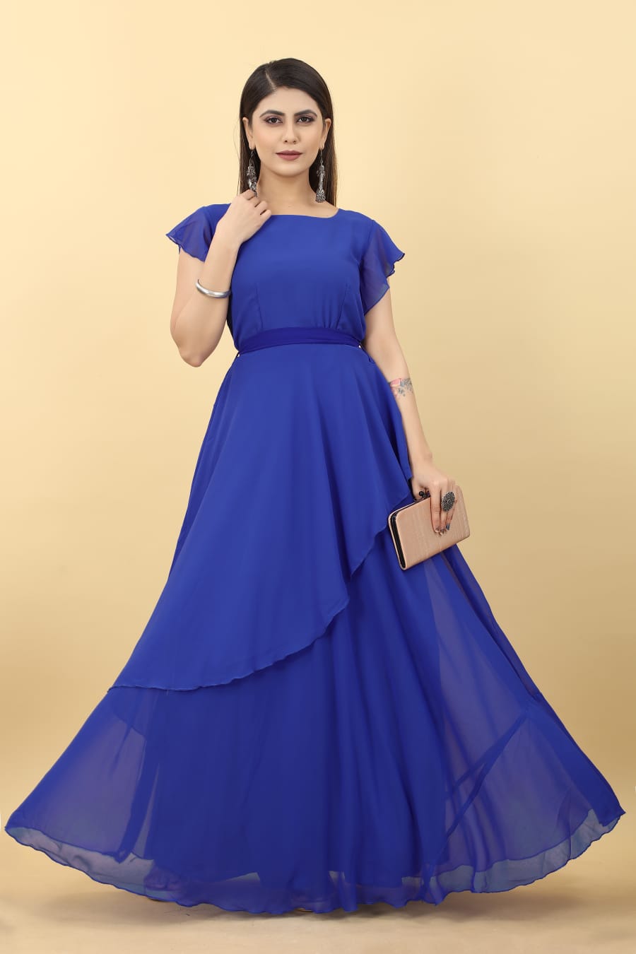 Gorgeous Royal Blue Simple Backless Covered Button Ball Gown | LizProm