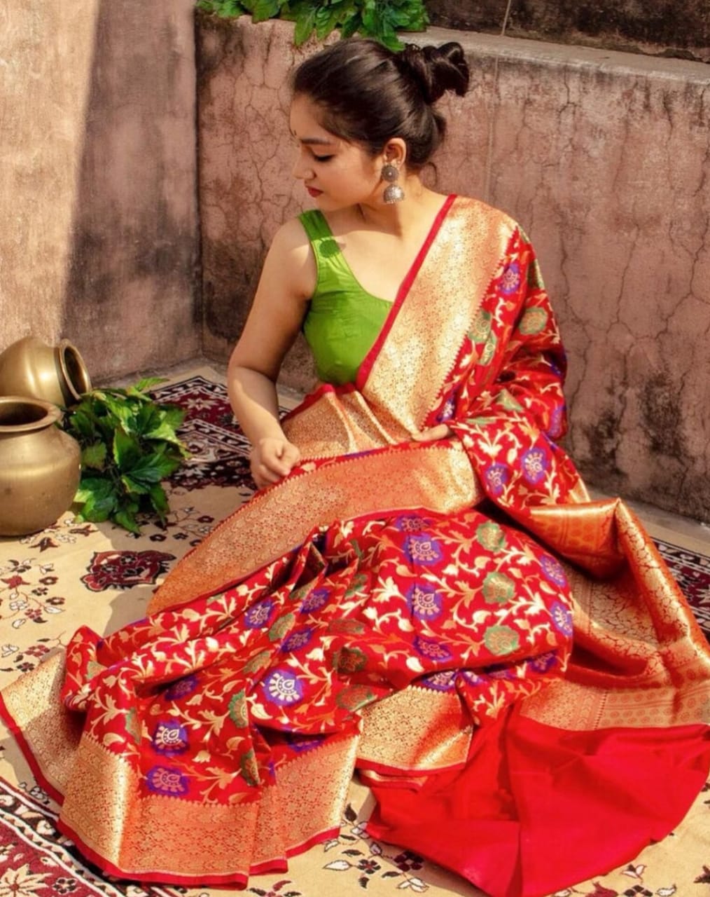 Red Color Banarasi Silk Admiring Saree
