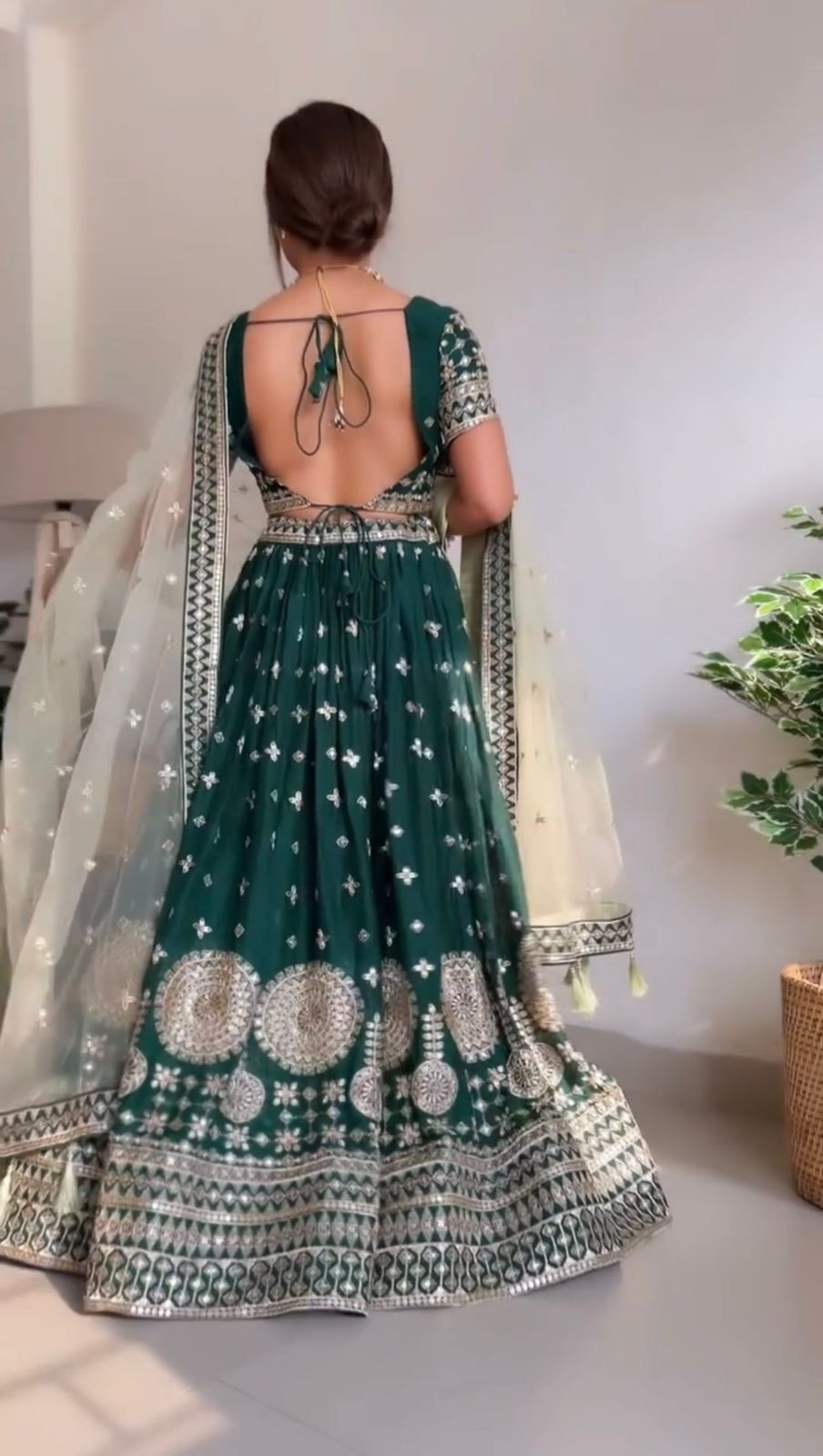 Opulent Embroidery Sequence Green Color Lehenga Choli