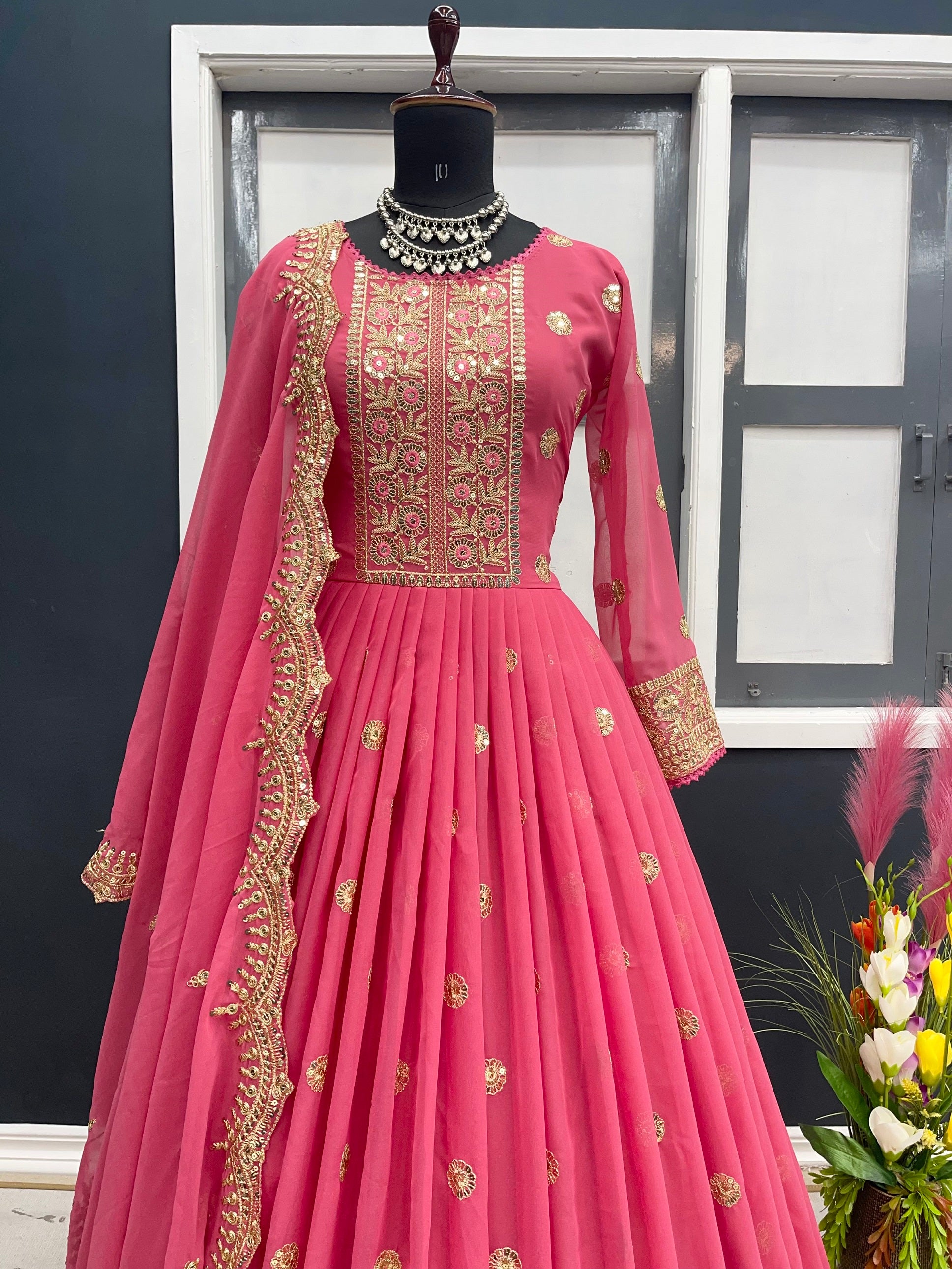 Exclusive Embroidery Work Pink Color Gown