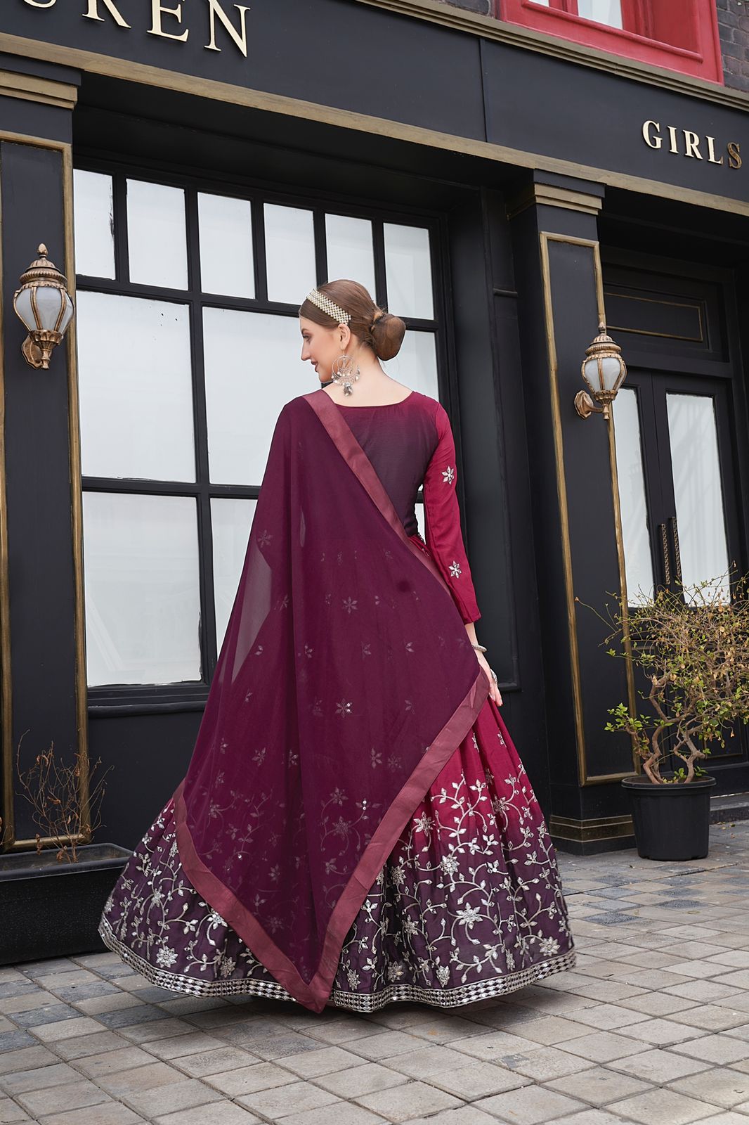 Maroon And Wine Color Sequence Work Designer Gown