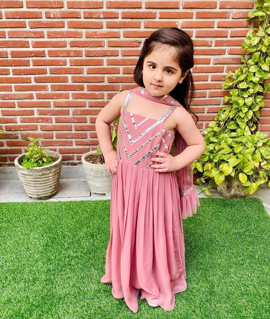 Latest Peach Color Mother Daughter Party Wear Gown  Combo