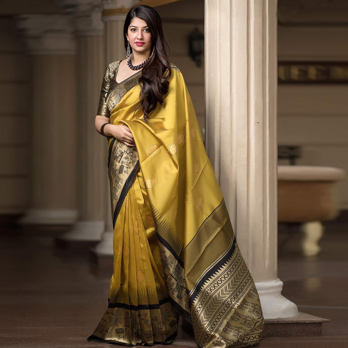 Yellow Color Soft Lichi Silk Stunning Saree