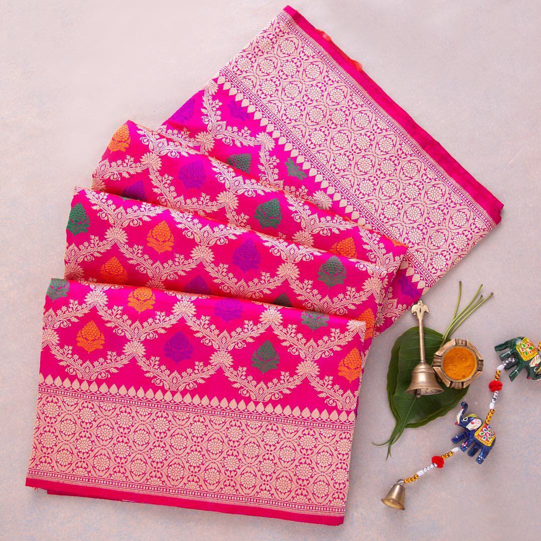 Pink Color Embroidery Work Wonderful Cotton Silk Saree