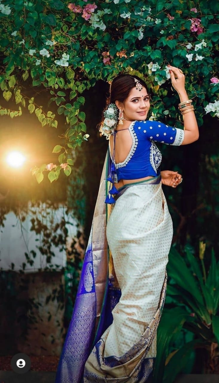 White With Blue Color Function Wear Soft Silk Saree