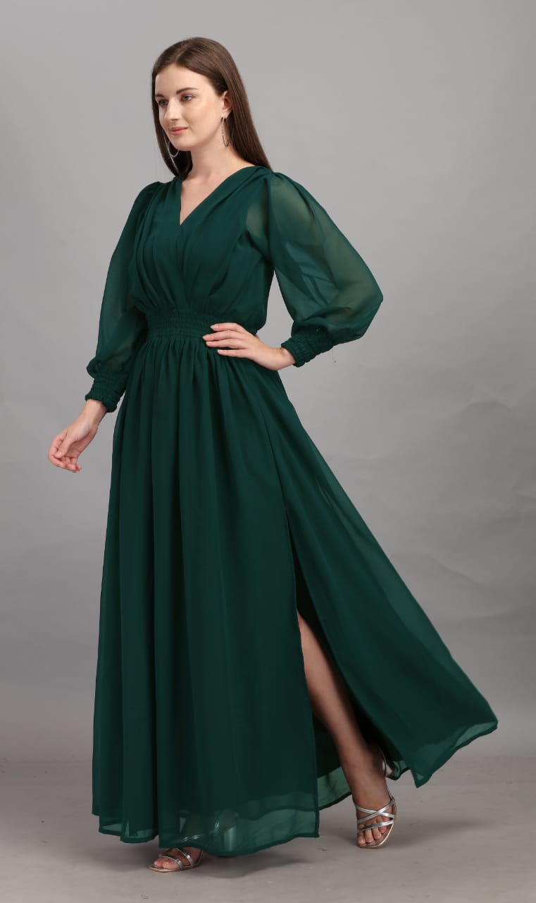 Amazing Green Color Slide Slit Dress