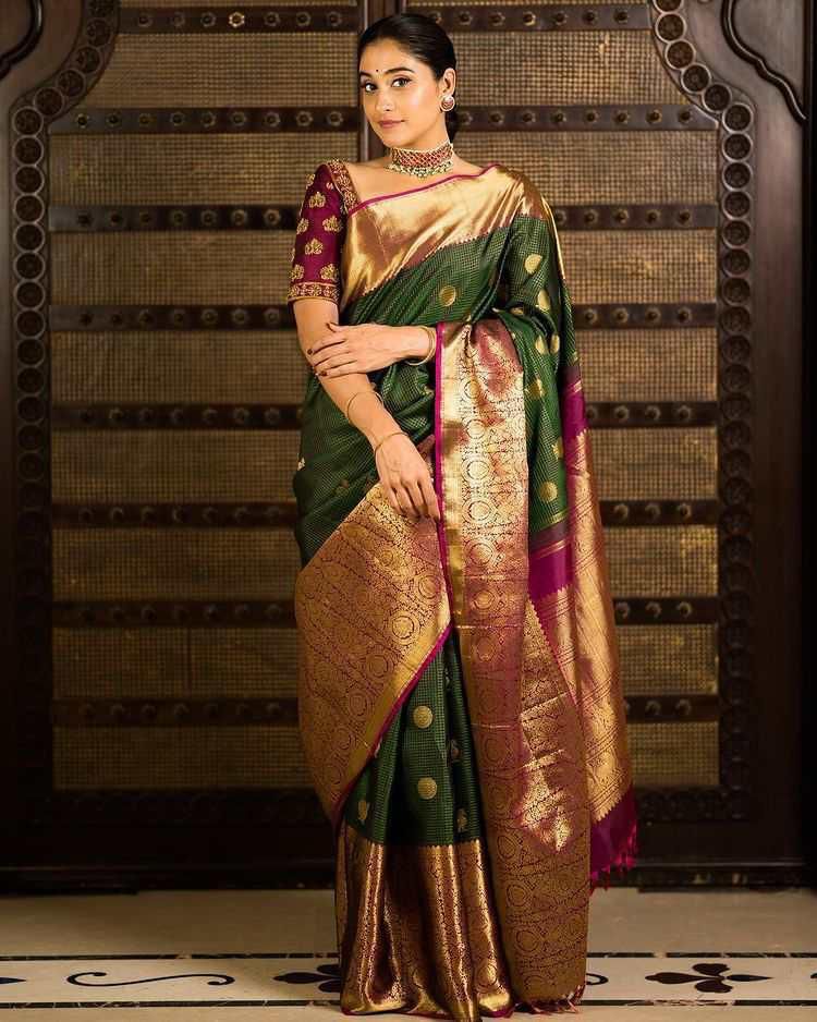 Stunning Green With Wine Color Rich Jacquard Work Saree