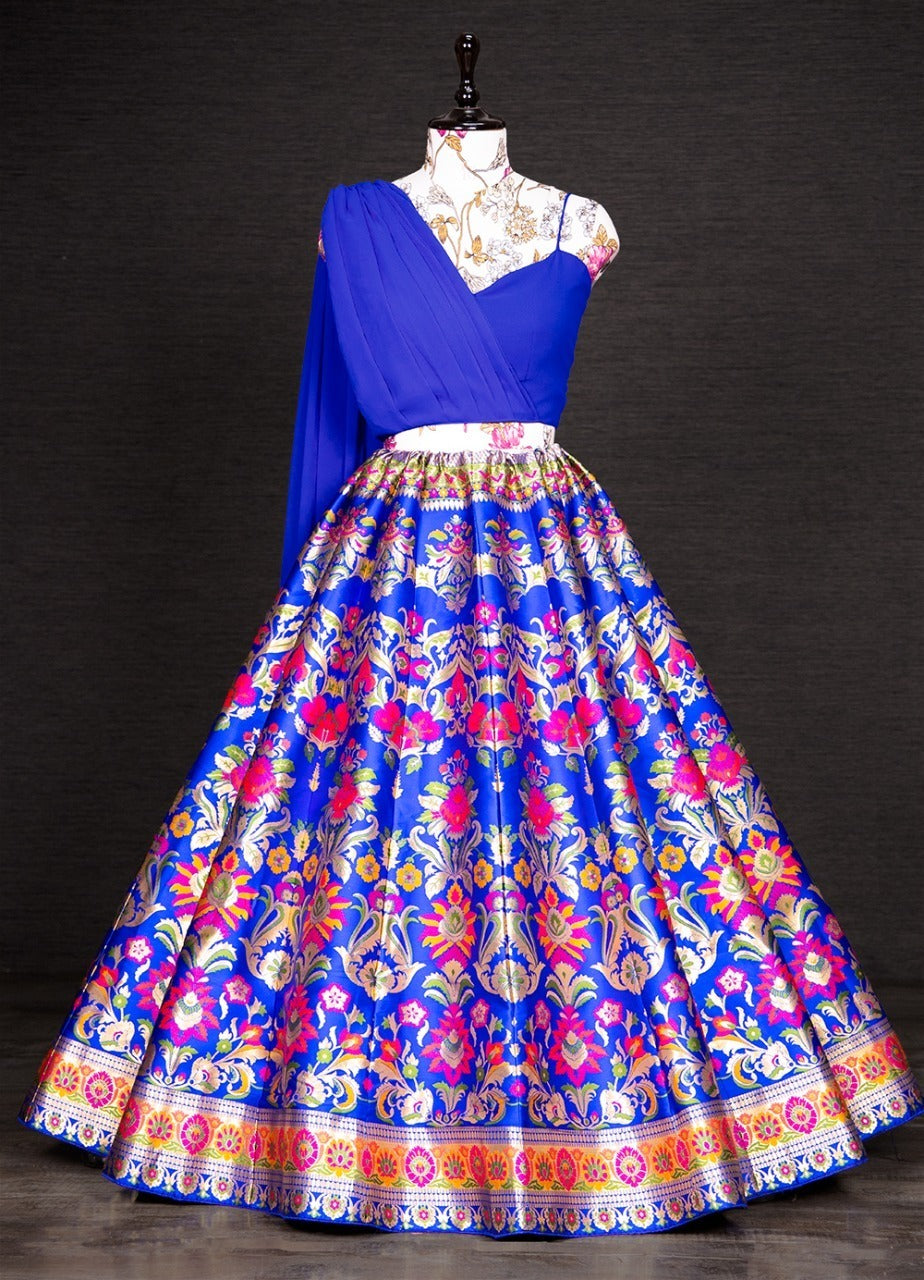 Blue Color Zari Weaving Banarasi Silk  Lehenga Choli